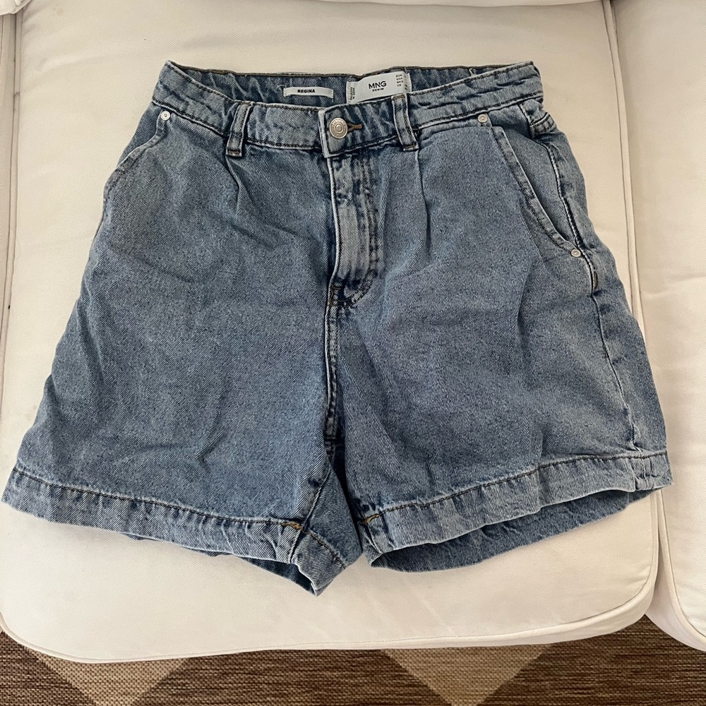 Mango 100% Cotton High Waisted Denim Shorts